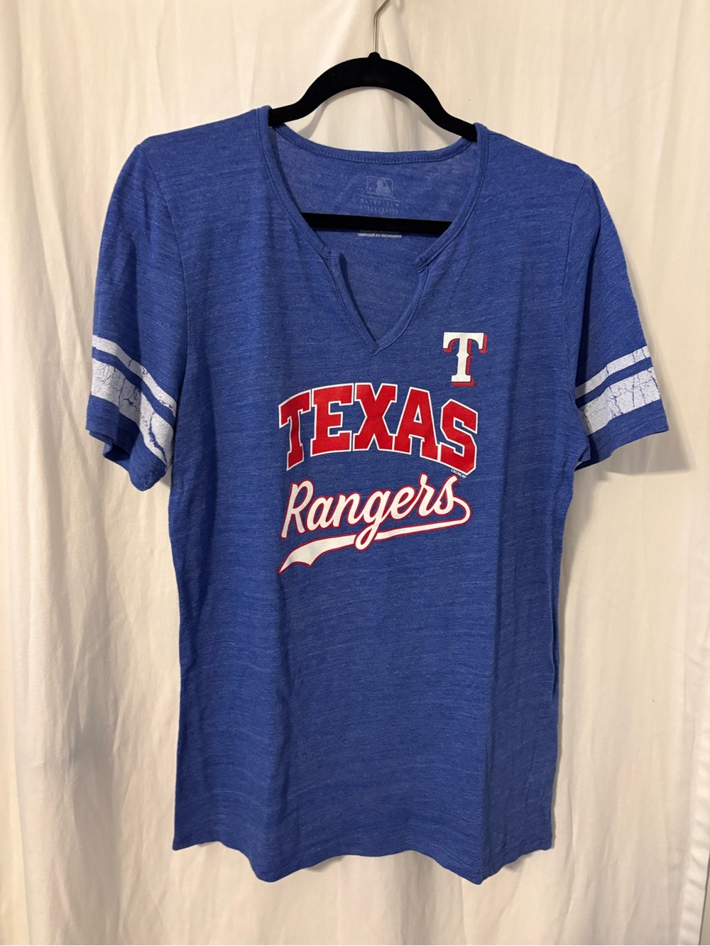 MLB Texas Rangers Women's Blue Short Sleeve Tee with Red & White Logo